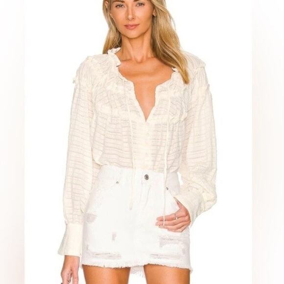 Free People Hailey Cropped Blouse in Ivory (M) - Picture 3 of 16